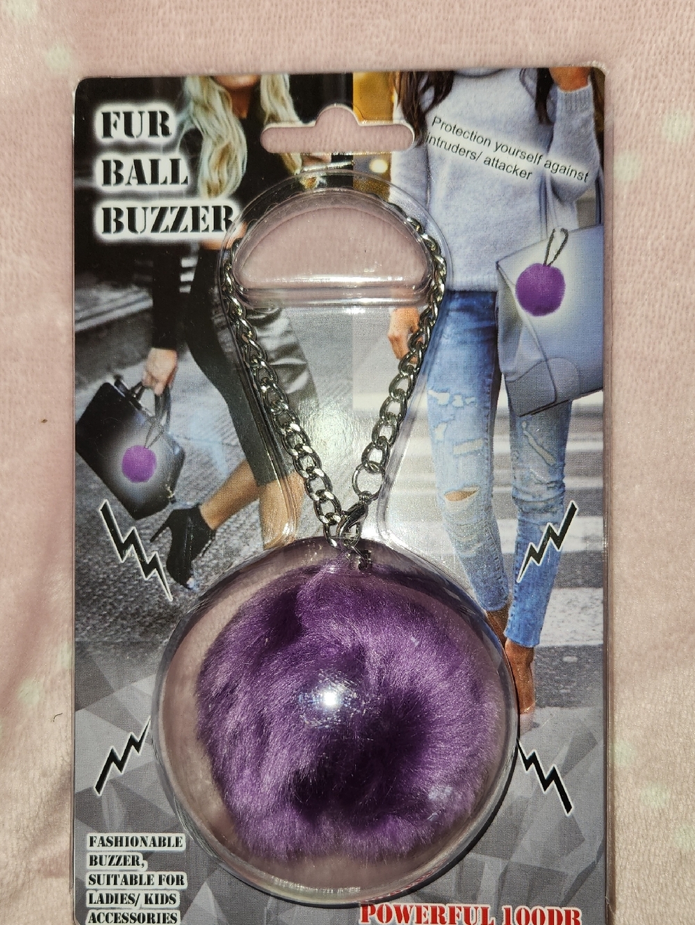 Fur Ball Buzzer Keychain - Purple